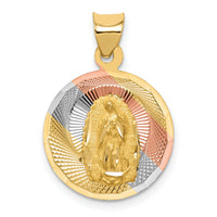 14K w/Rhodium Polished D/C Lady Of Guadalupe Circle Pendant-K5640
