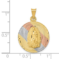 14K w/Rhodium Polished D/C Lady Of Guadalupe Circle Pendant-K5641