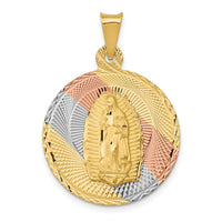 14K w/Rhodium Polished D/C Lady Of Guadalupe Circle Pendant-K5641