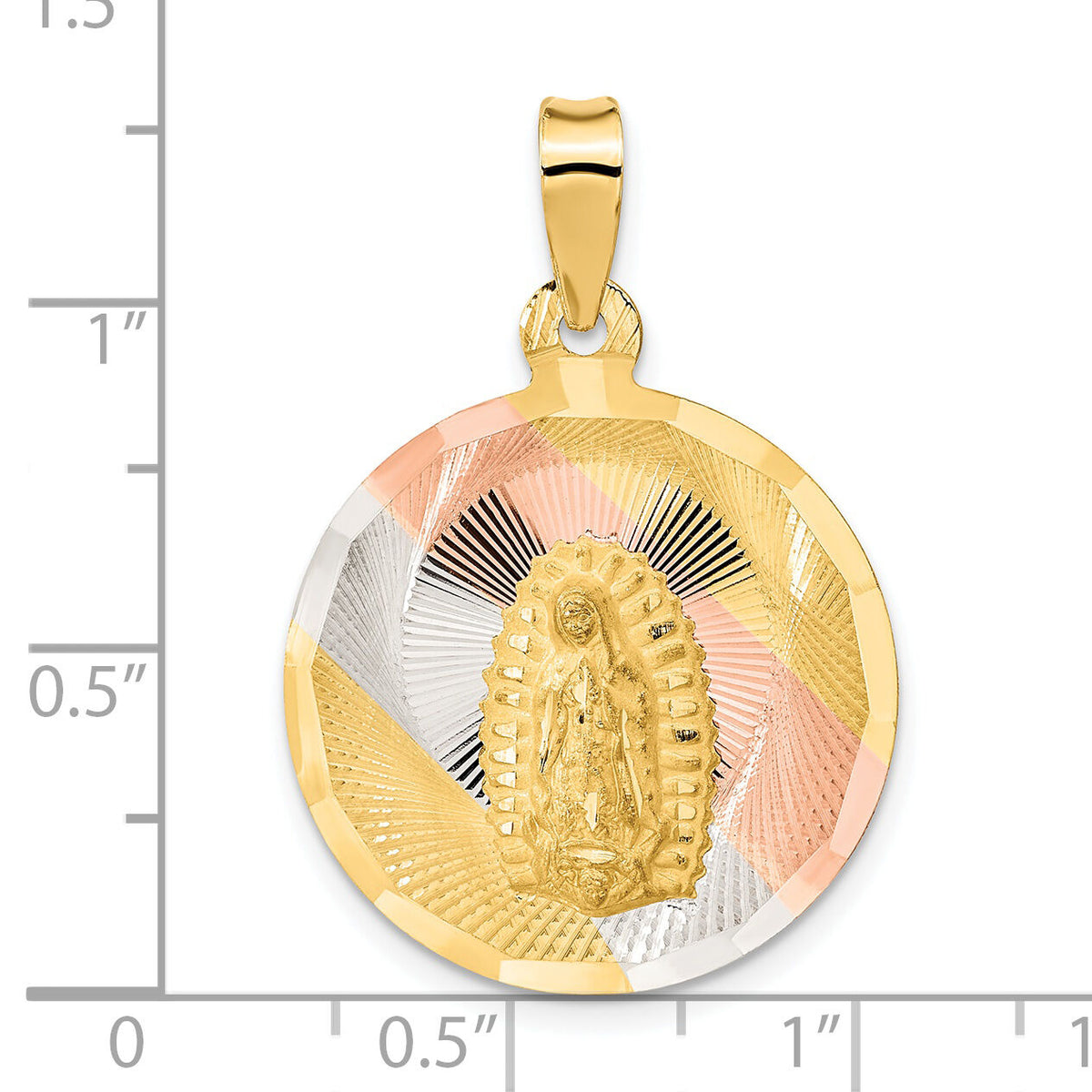 14K w/Rhodium Polished D/C Lady Of Guadalupe Circle Pendant-K5642