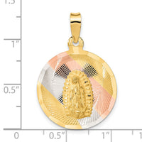 14K w/Rhodium Polished D/C Lady Of Guadalupe Circle Pendant-K5642