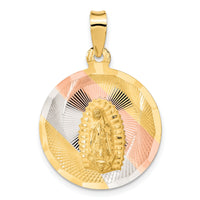 14K w/Rhodium Polished D/C Lady Of Guadalupe Circle Pendant-K5642