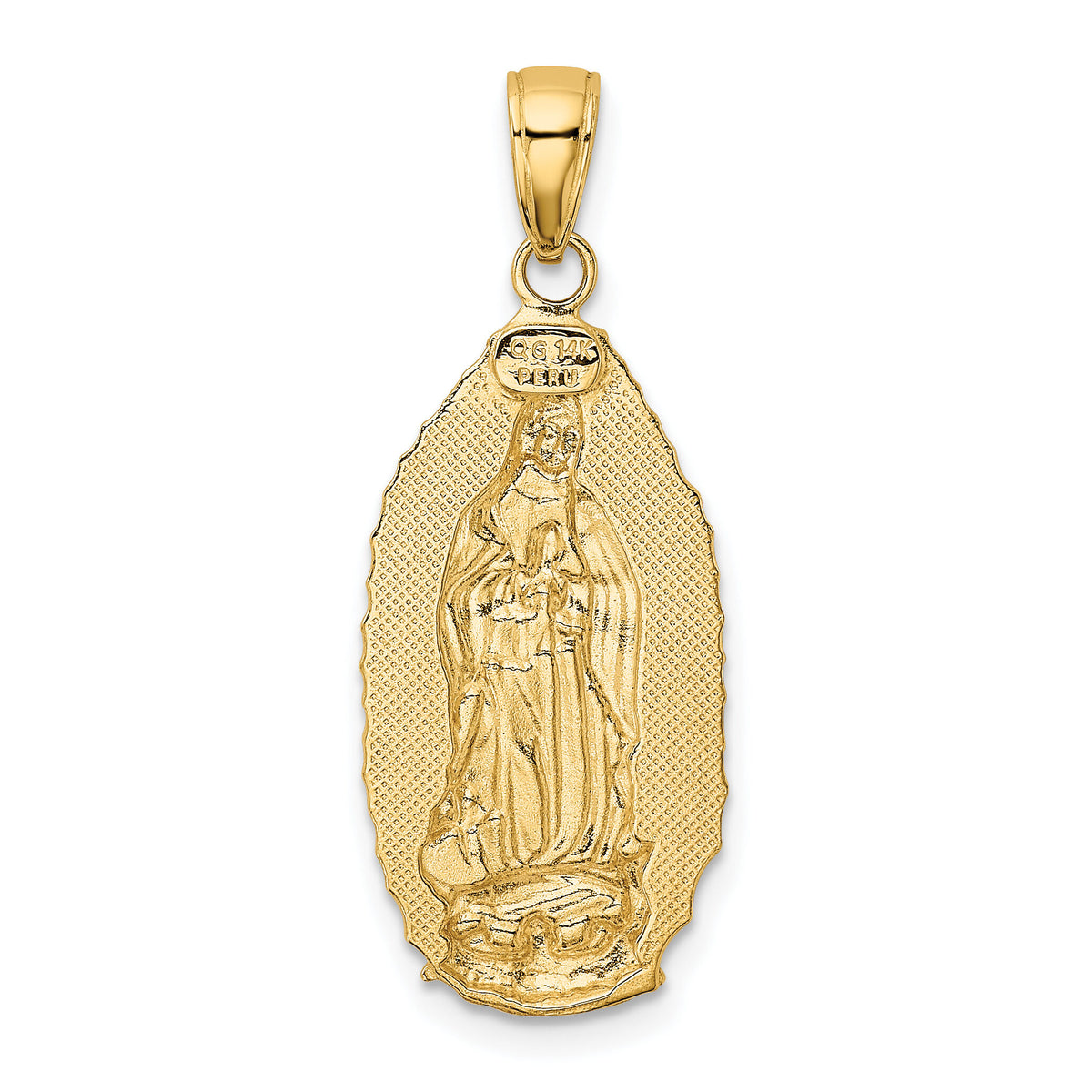14K Polished Our Lady Of Guadalupe Oval Disc Engraved Pendant-K5645
