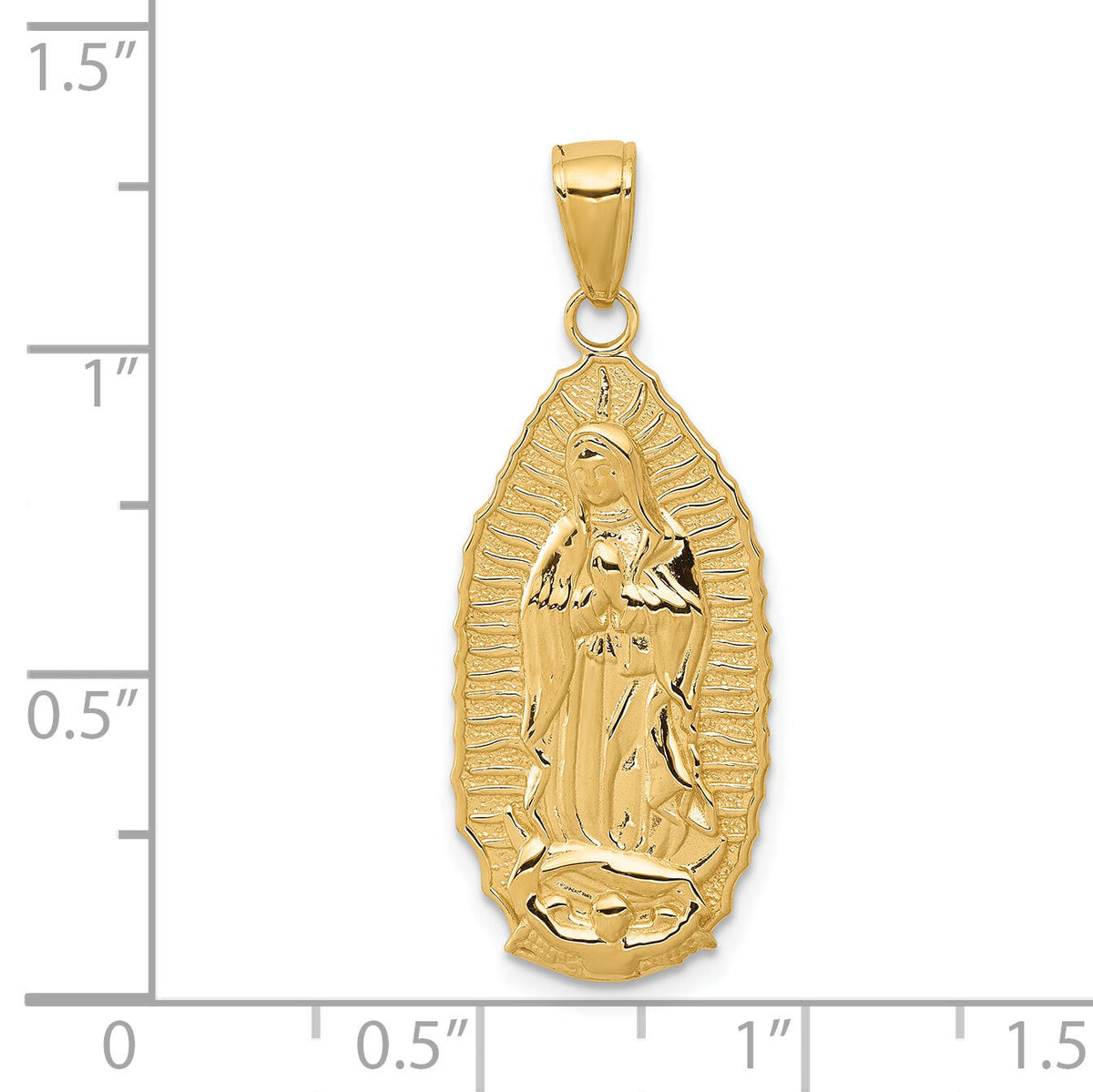 14K Polished Our Lady Of Guadalupe Oval Disc Engraved Pendant-K5645