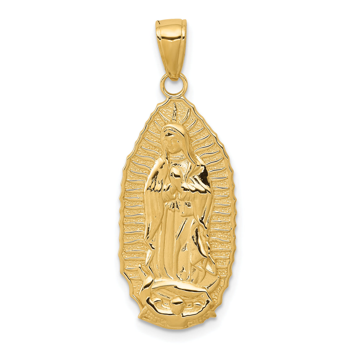 14K Polished Our Lady Of Guadalupe Oval Disc Engraved Pendant-K5645