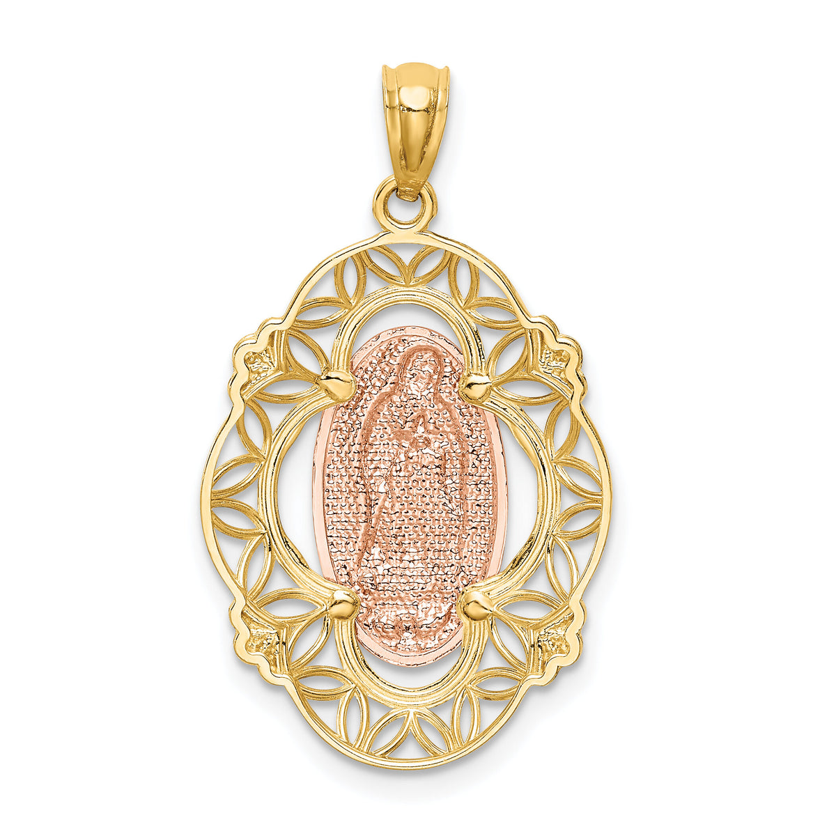 14K Two-tone w/White Rhodium Guadalupe Medal Pendant-K5646