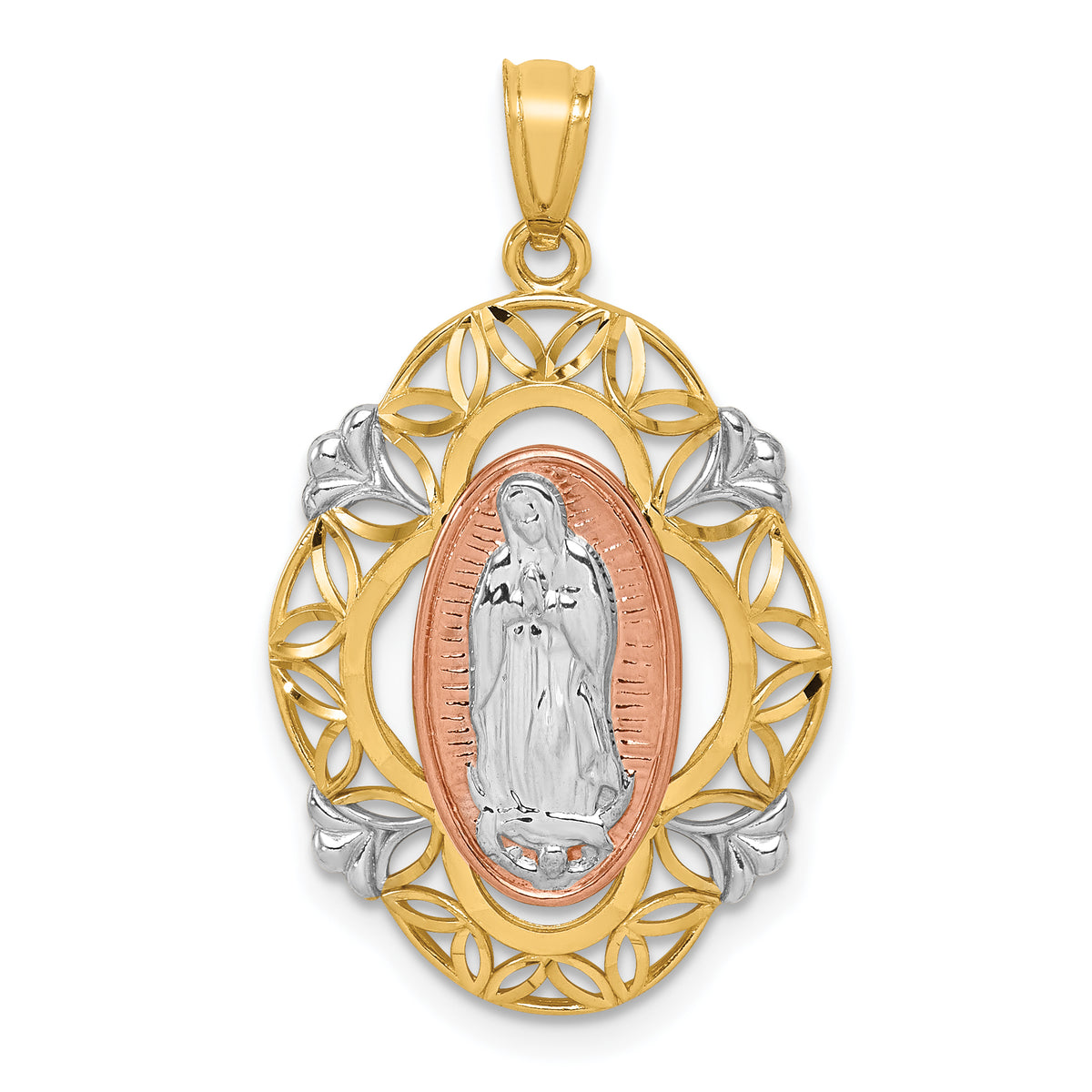 14K Two-tone w/White Rhodium Guadalupe Medal Pendant-K5646