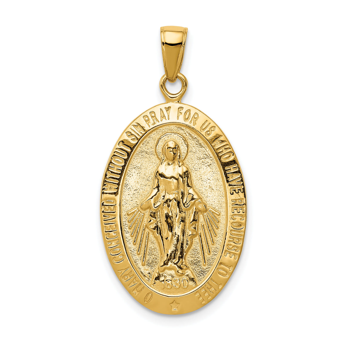 14K Gold Satin and Polished Finish Miraculous Medal Pendant-K5647
