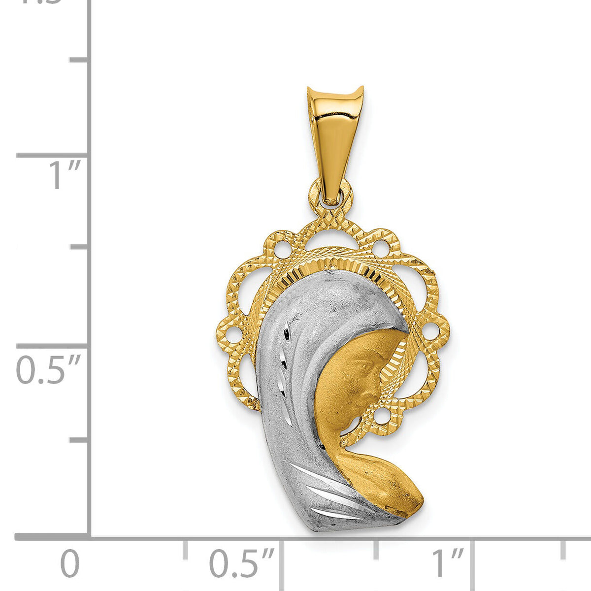 14K w/Rhodium Satin And Polished Mary Pendant-K5651