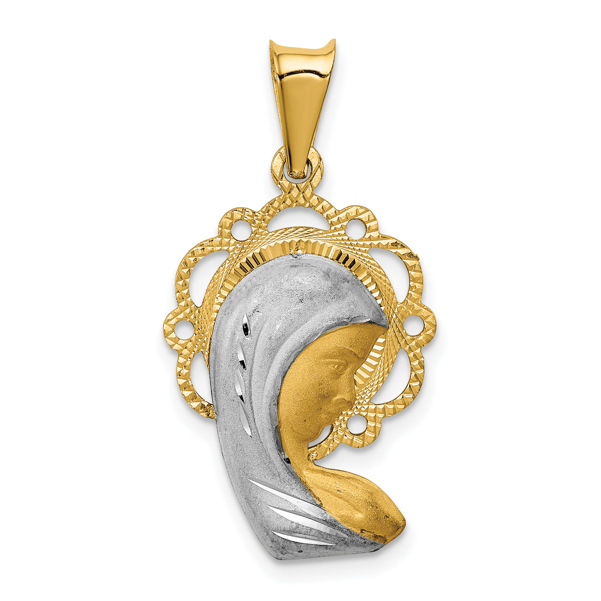 14K w/Rhodium Satin And Polished Mary Pendant-K5651