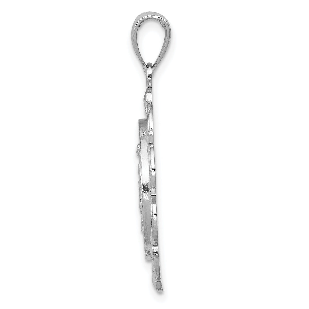 14K White Gold Miraculous Medal With Scallop Frame Pendant-K5653W