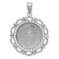 14K White Gold Miraculous Medal With Scallop Frame Pendant-K5653W