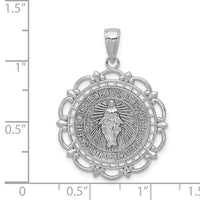 14K White Gold Miraculous Medal With Scallop Frame Pendant-K5653W