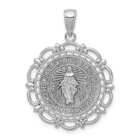 14K White Gold Miraculous Medal With Scallop Frame Pendant-K5653W