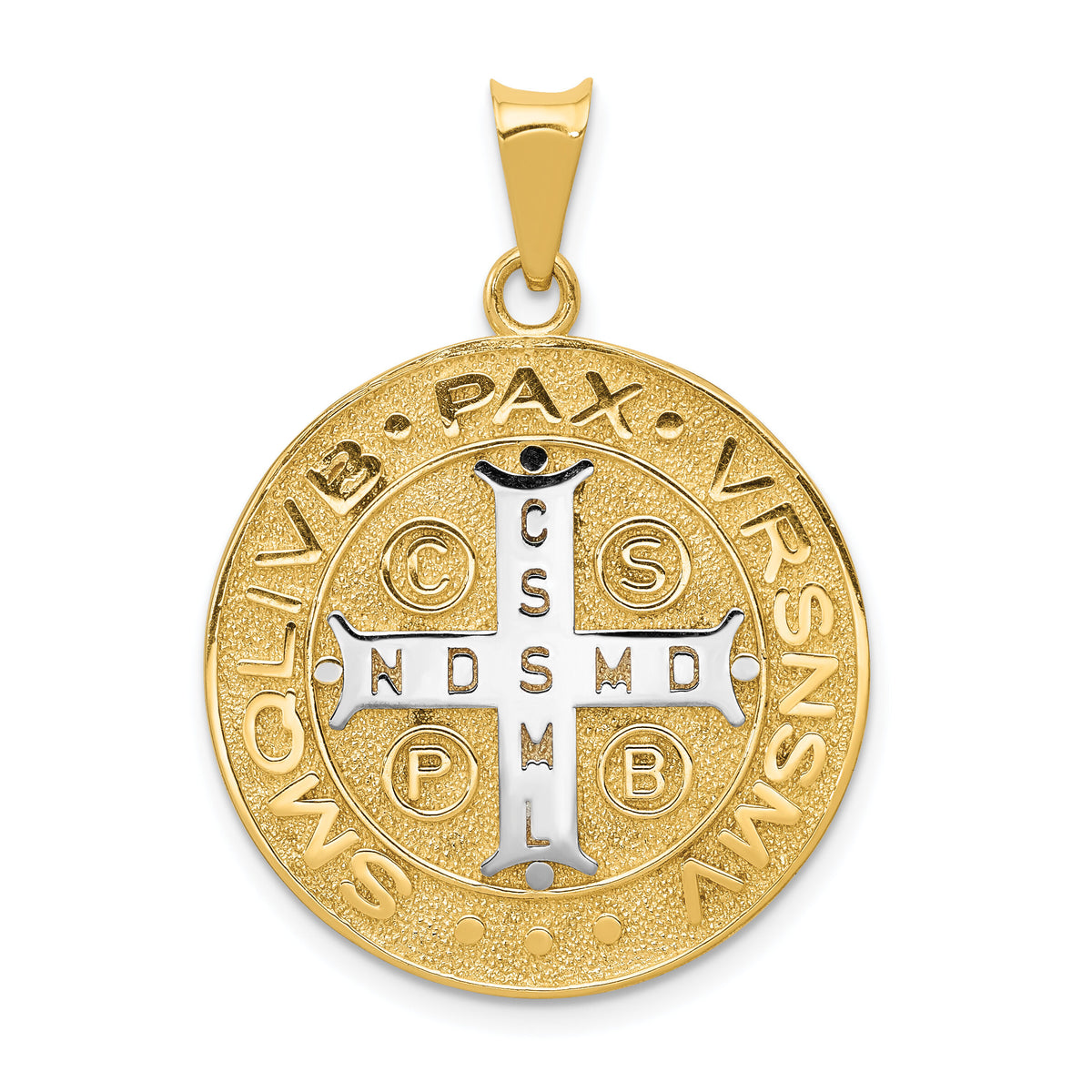 14k With Rhodium Circle St. Benedict Medal Pendant-K5658