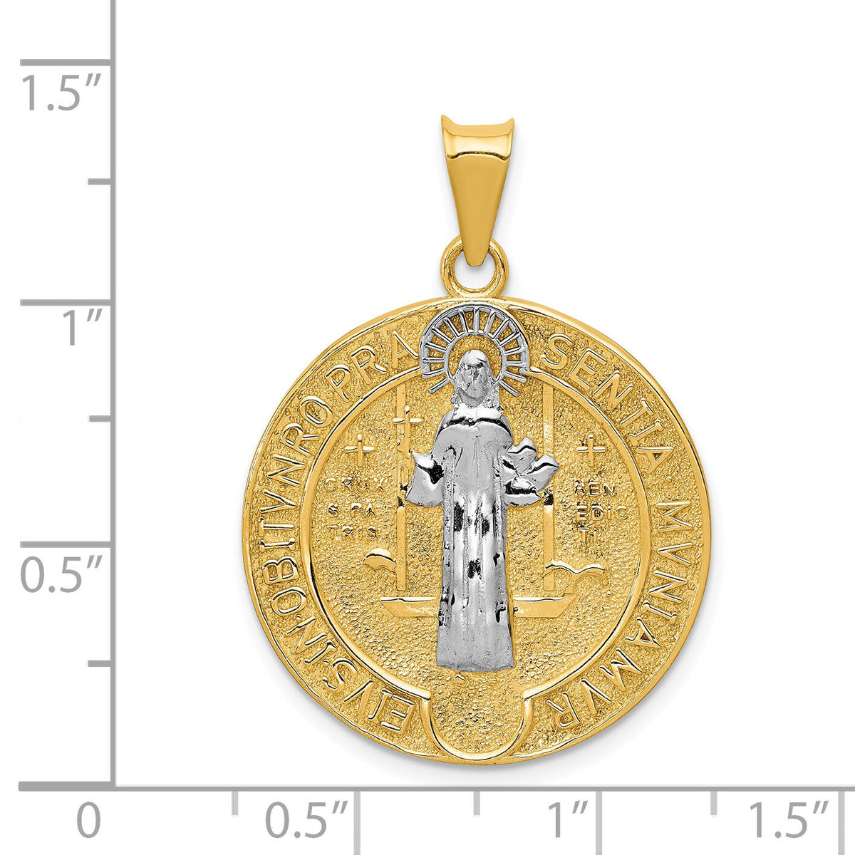 14k With Rhodium Circle St. Benedict Medal Pendant-K5658