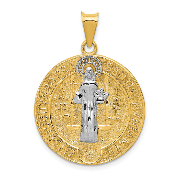 14k With Rhodium Circle St. Benedict Medal Pendant-K5658