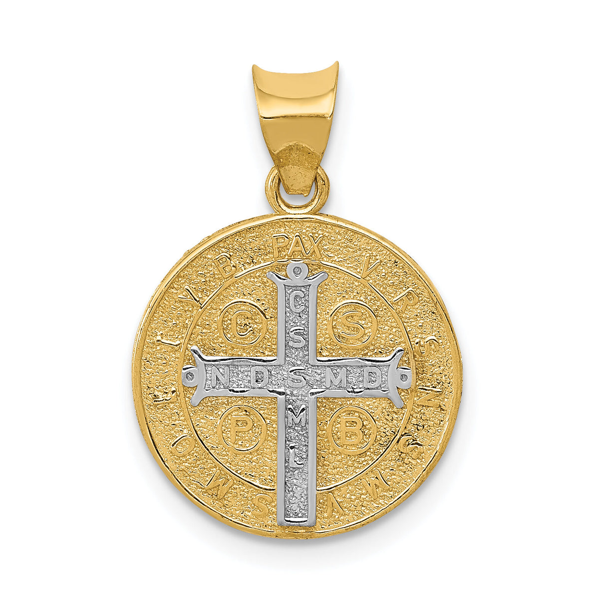 14k With Rhodium Circle St. Benedict Medal Pendant-K5659