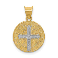 14k With Rhodium Circle St. Benedict Medal Pendant-K5659