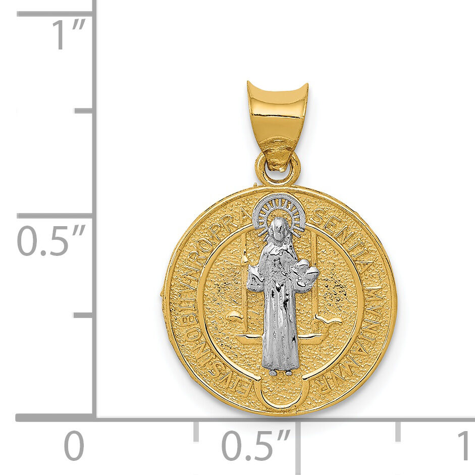 14k With Rhodium Circle St. Benedict Medal Pendant-K5659