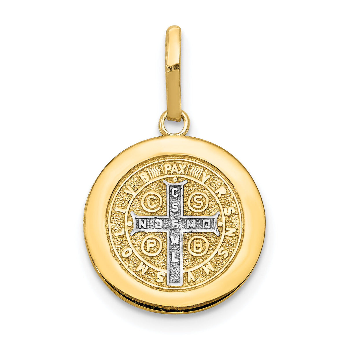 14k With Rhodium Circle St. Benedict Medal Pendant-K5660