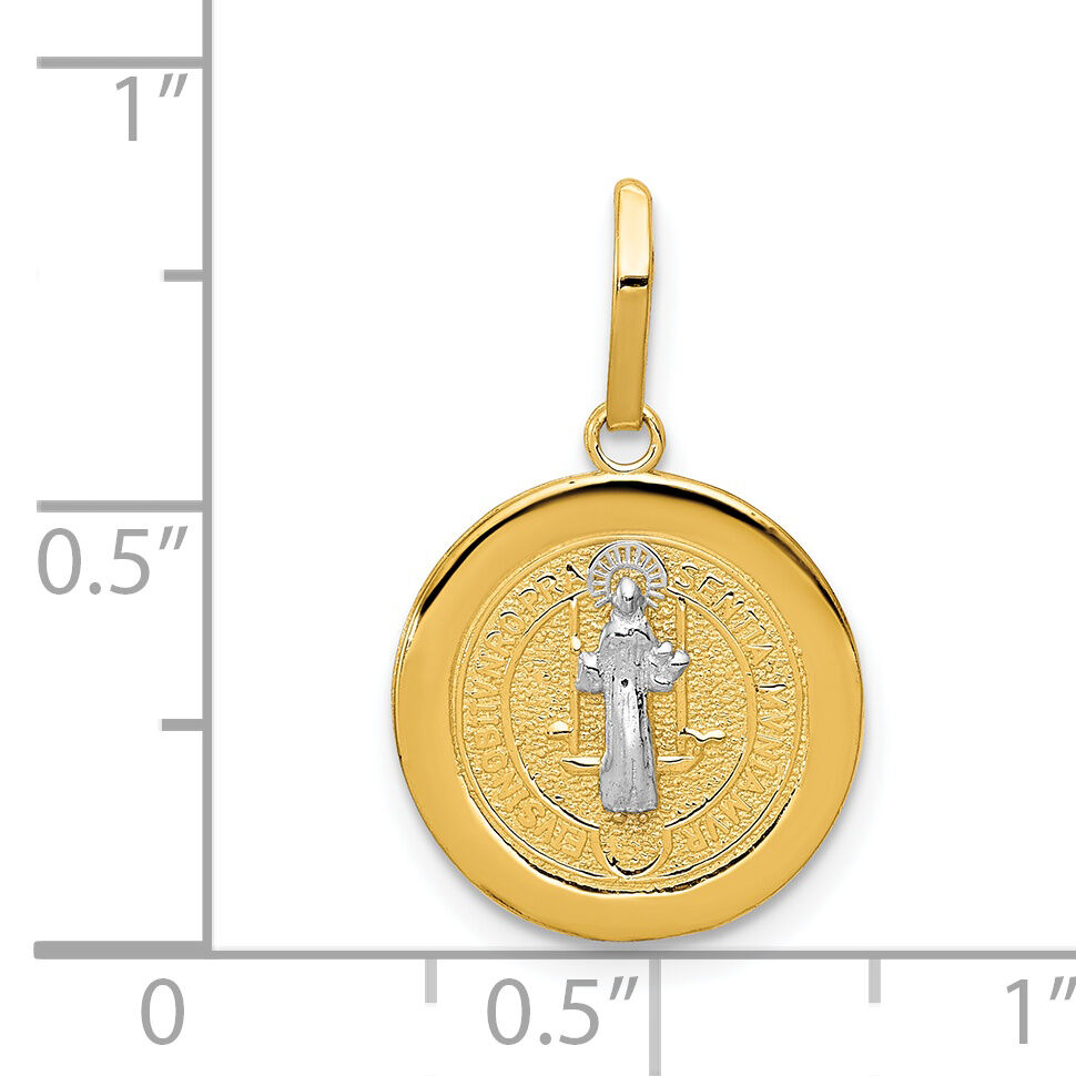 14k With Rhodium Circle St. Benedict Medal Pendant-K5660