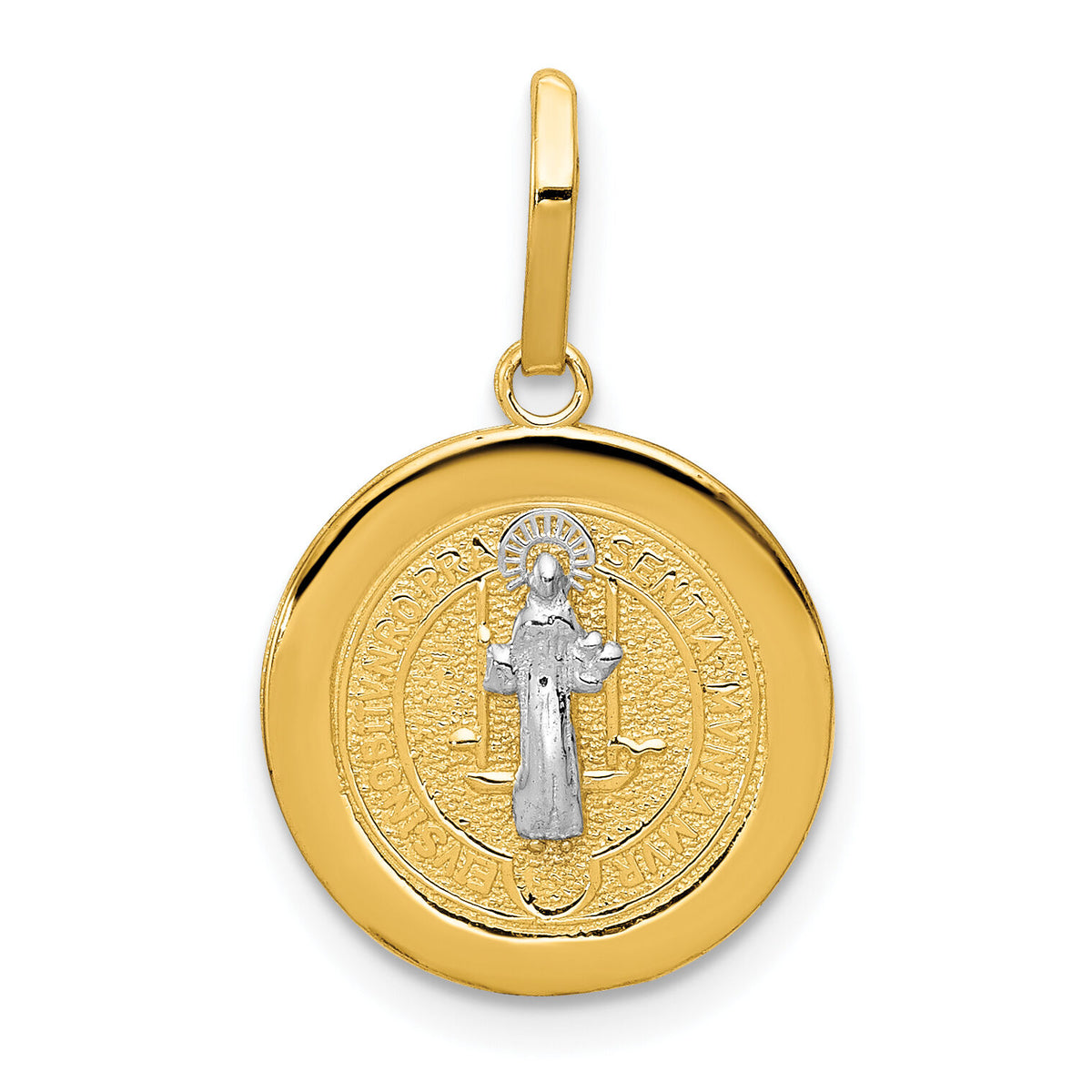 14k With Rhodium Circle St. Benedict Medal Pendant-K5660