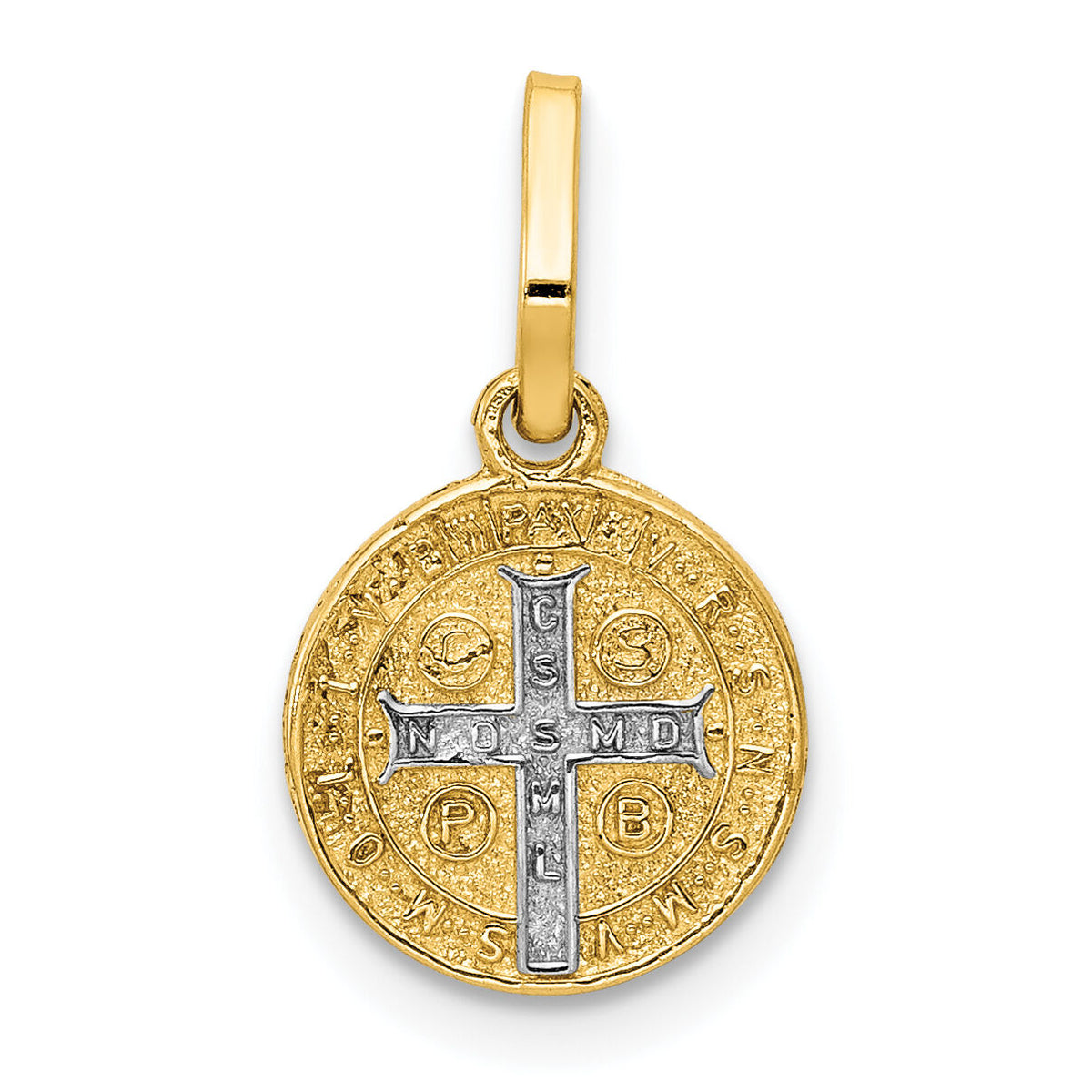 14k With Rhodium Circle St. Benedict Medal Pendant-K5661