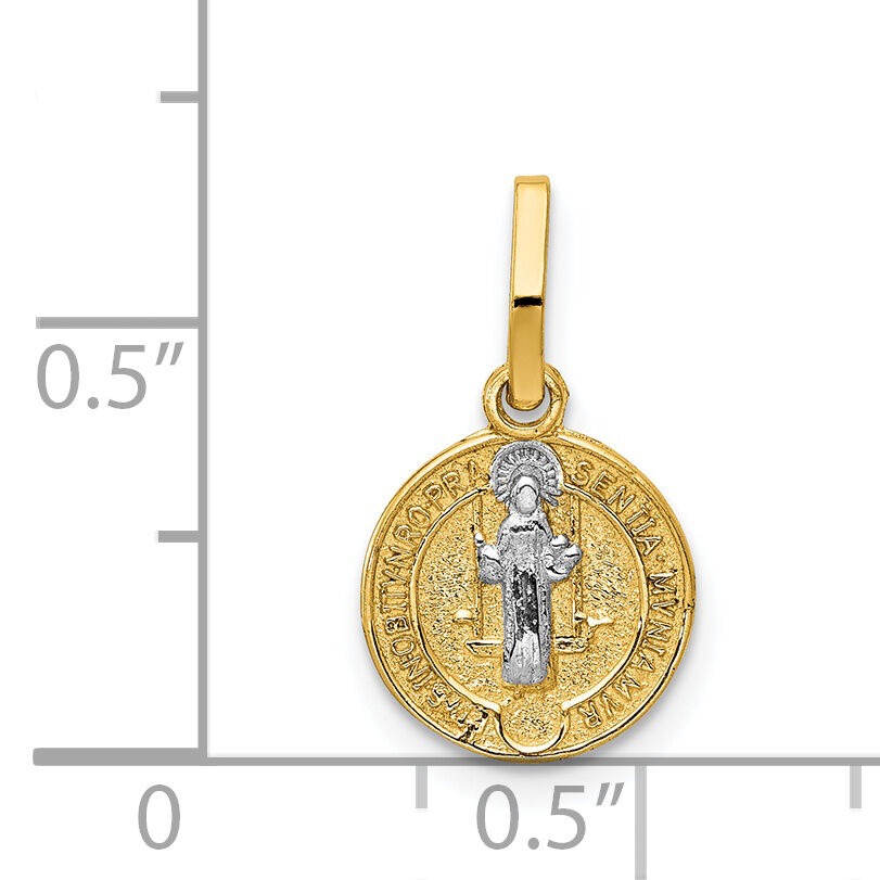 14k With Rhodium Circle St. Benedict Medal Pendant-K5661