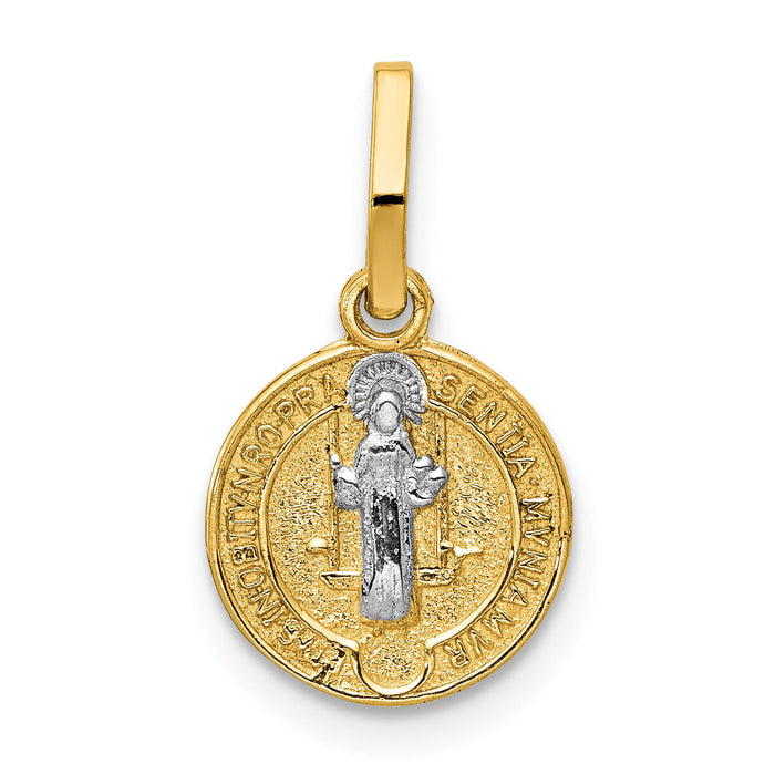 14k With Rhodium Circle St. Benedict Medal Pendant-K5661