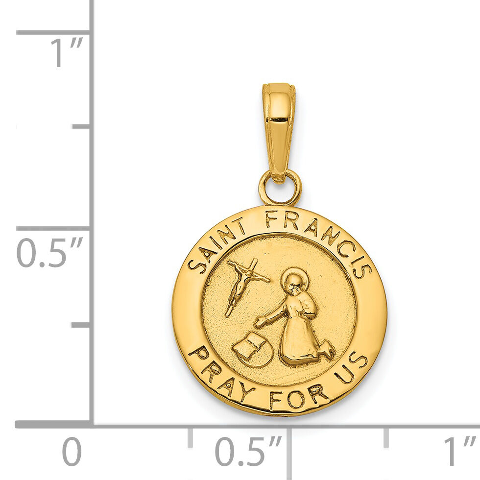 14K Gold Satin And Polished Saint Francis Medal Pendant-K5664