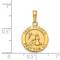 14K Gold Satin And Polished Saint Francis Medal Pendant-K5664