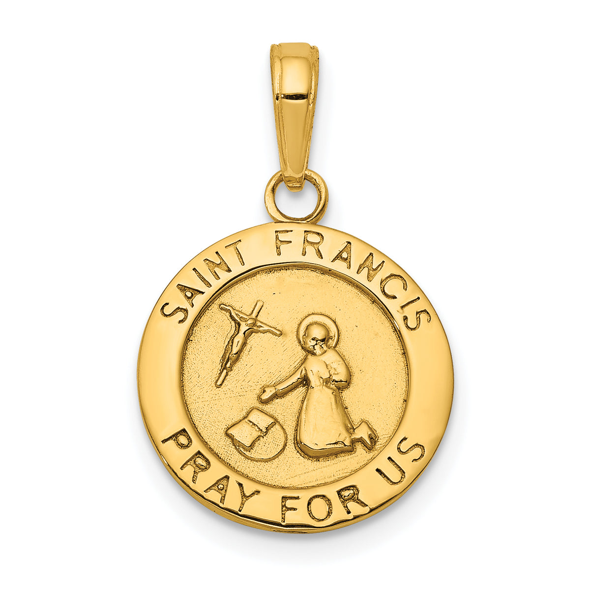 14K Gold Satin And Polished Saint Francis Medal Pendant-K5664
