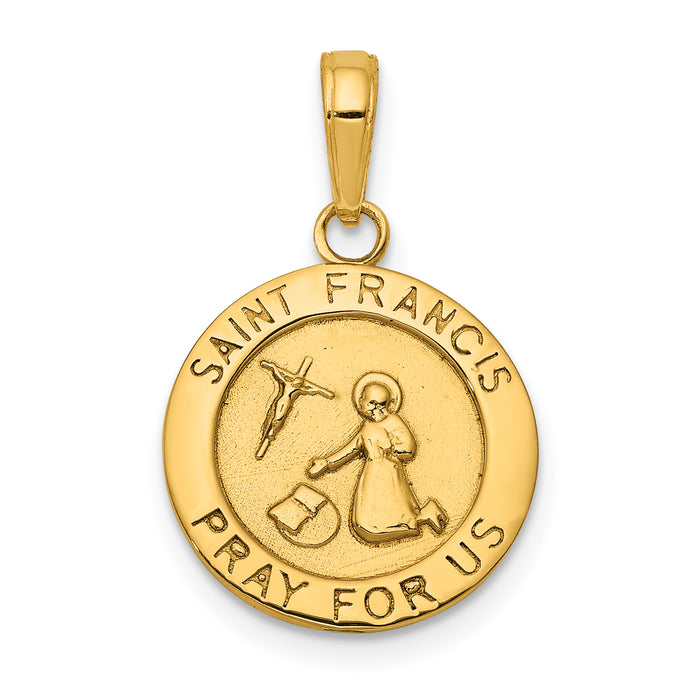 14K Gold Satin And Polished Saint Francis Medal Pendant-K5664
