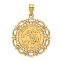 14K Gold Polished / Satin Saint Michael Medal Pendant-K5668