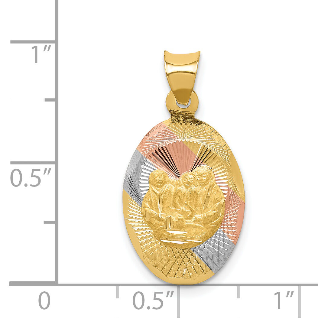 14K w/Rose and White Rhodium D/C  Baptism Oval Pendant-K5680