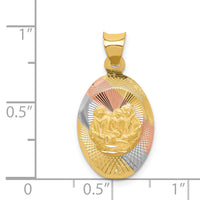 14K w/Rose and White Rhodium D/C  Baptism Oval Pendant-K5680