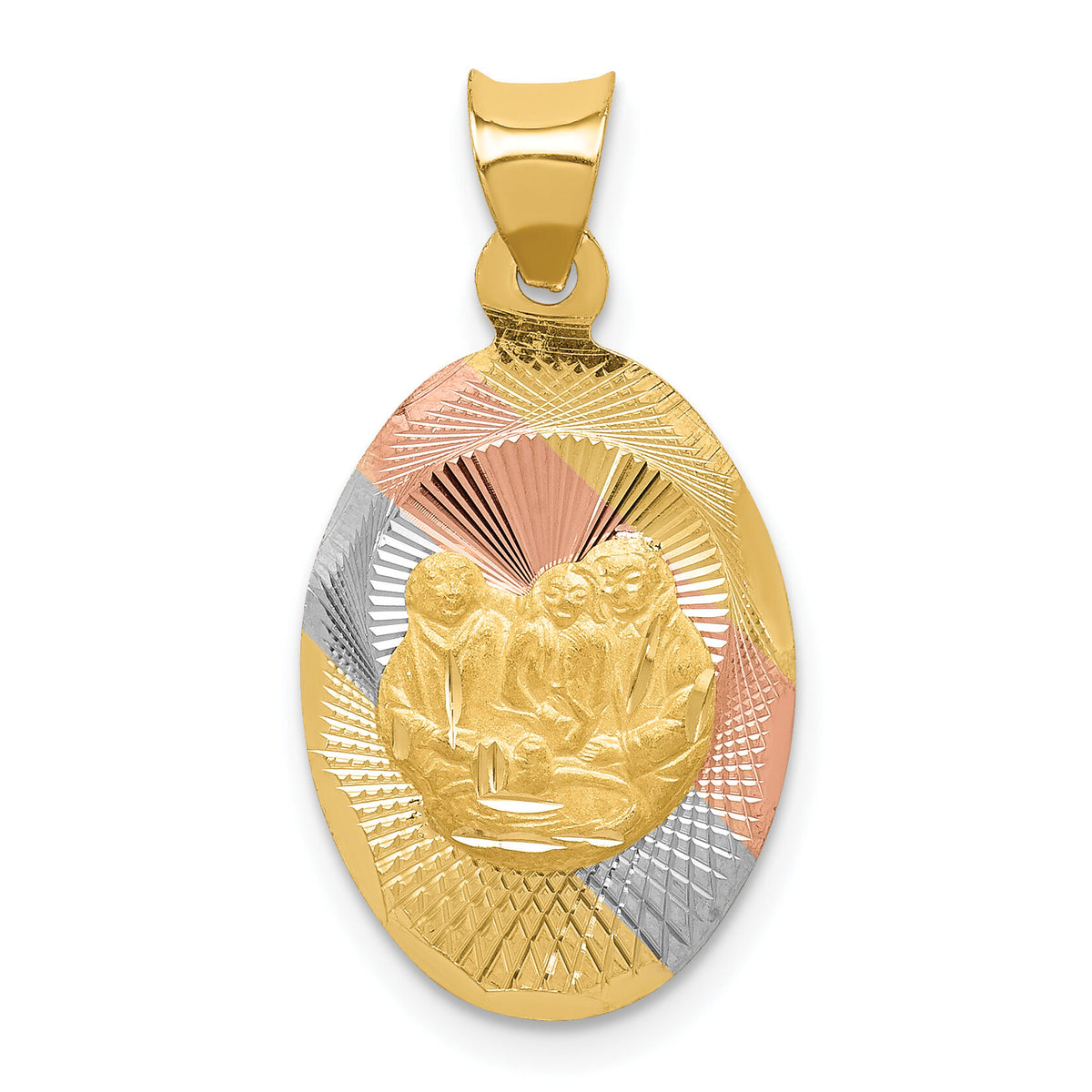 14K w/Rose and White Rhodium D/C  Baptism Oval Pendant-K5680