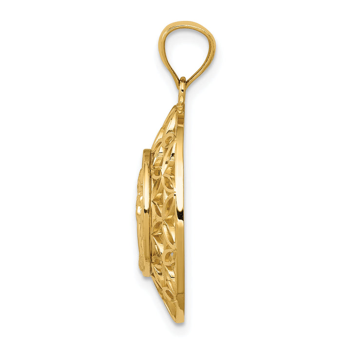 14k Gold Polished Angel D/C Medal Pendant-K5690