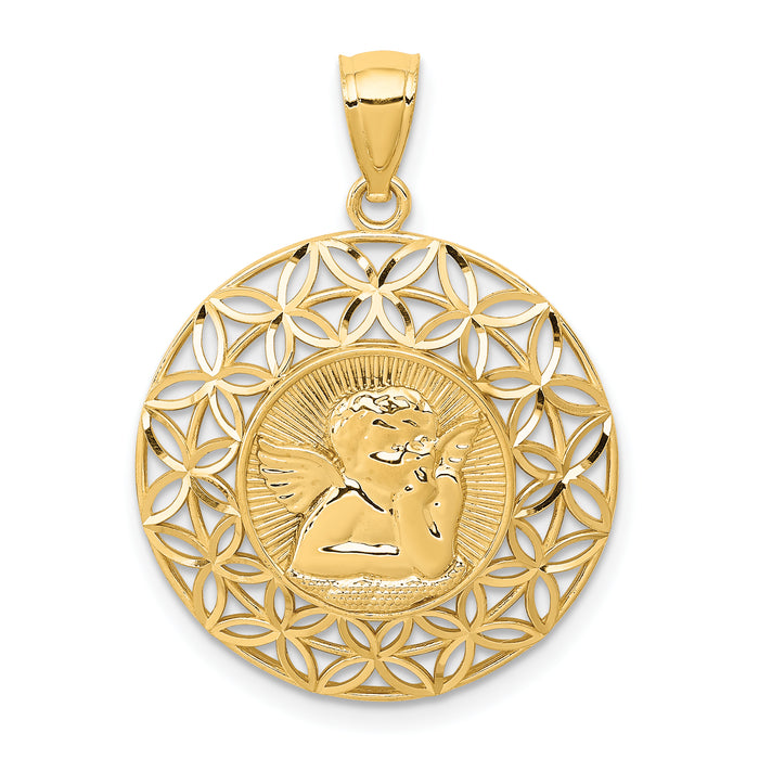 14k Gold Polished Angel D/C Medal Pendant-K5690