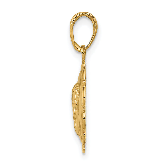 14K Polished Angel On Round Scallop Frame Pendant-K5691