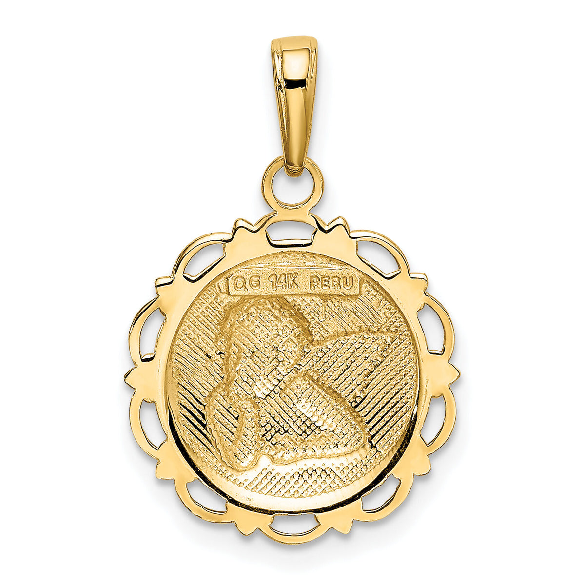14K Polished Angel On Round Scallop Frame Pendant-K5691