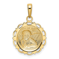 14K Polished Angel On Round Scallop Frame Pendant-K5691