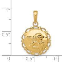 14K Polished Angel On Round Scallop Frame Pendant-K5691