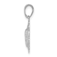 14K White Gold Polished Angel/Cherub on Round Scallop Frame Pendant-K5691W