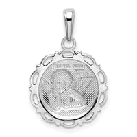 14K White Gold Polished Angel/Cherub on Round Scallop Frame Pendant-K5691W