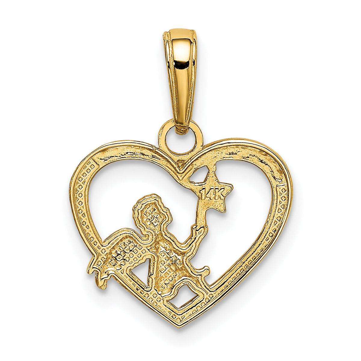 14K w/Rhodium Angel in Heart w/ Star Pendant-K5693