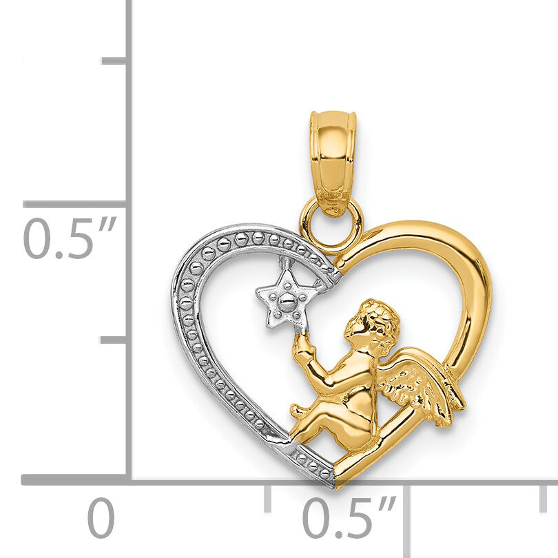 14K w/Rhodium Angel in Heart w/ Star Pendant-K5693