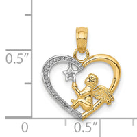 14K w/Rhodium Angel in Heart w/ Star Pendant-K5693
