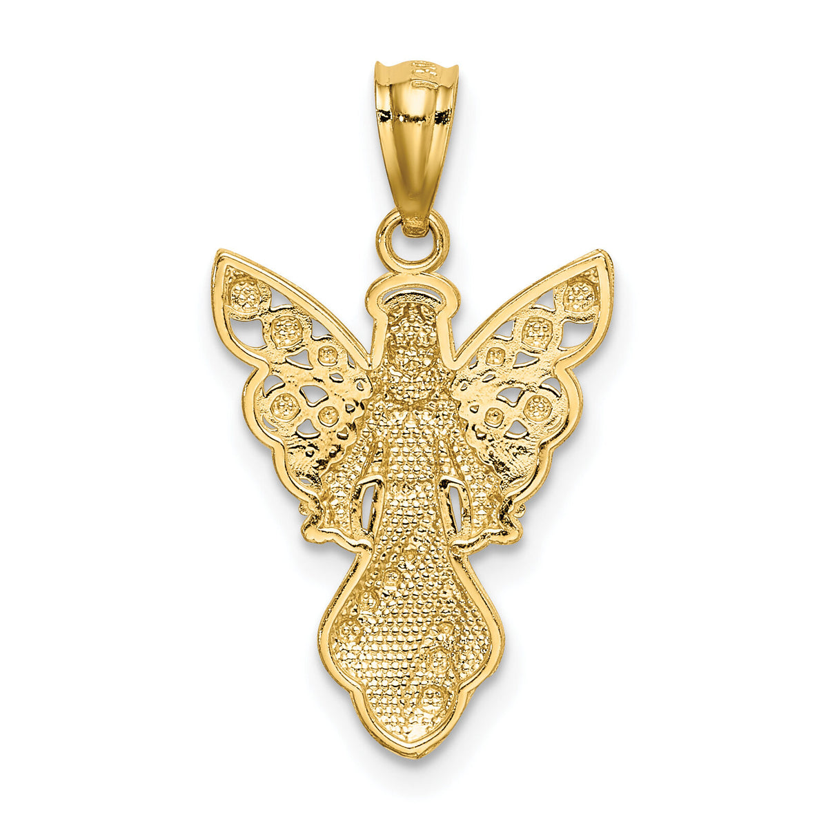 14K W/Rhodium Polished / Textured Angel Pendant-K5696